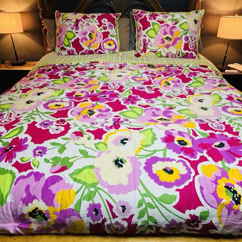 Tommy Hilfiger Somerville Full/Queen Duvet Comforter + 2 Shams Pink Green Floral